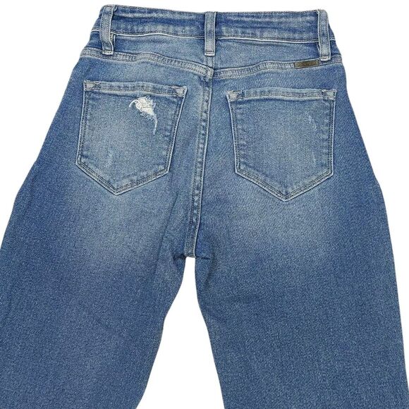 Kancan Sultana Slim Women's 1/24 Distressed Mid Rise Stretch Blue Denim Jeans - Picture 6 of 14